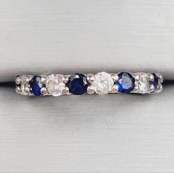 Round Cut Blue Sapphire Eternity Band Ring925 Sterling Silver Ring